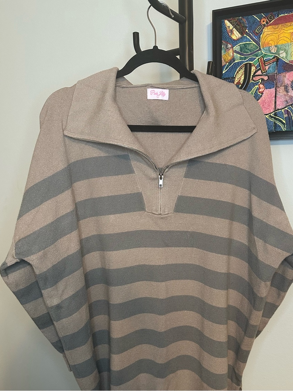 Pink Lily tunic 1/4 zip sweater in size L.
